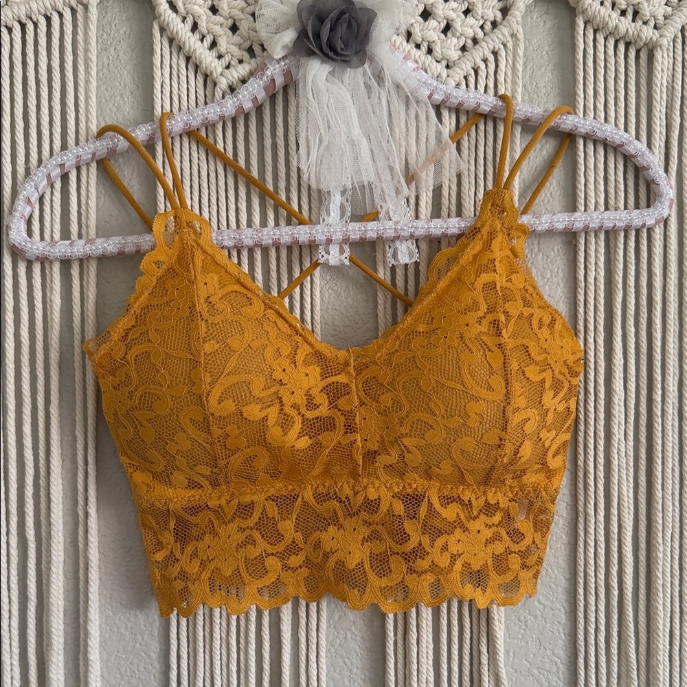 Mustard yellow lace bralette